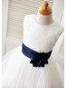 Ivory Sequin Tulle Curly Hem Knee Length Flower Girl Dress